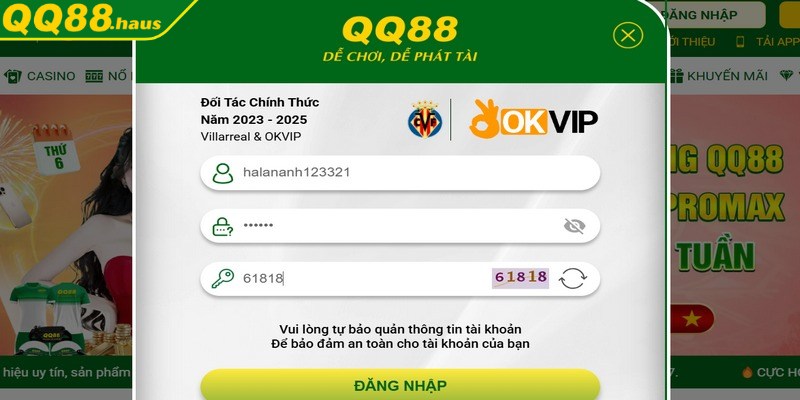 Chỉ với vài thao tác, game thủ sẽ đăng nhập QQ88 hoàn tất
