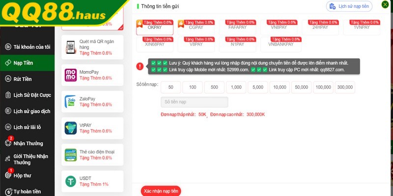 Hệ thống hỗ trợ người chơi nạp tiền QQ88 miễn phí hoàn toàn