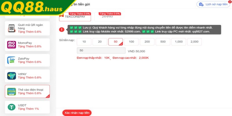 Nạp tiền không thành công có thể do tài khoản đã vi phạm quy định