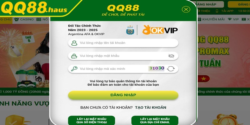 Thành viên quên mật khẩu QQ88 do không truy cập thường xuyên